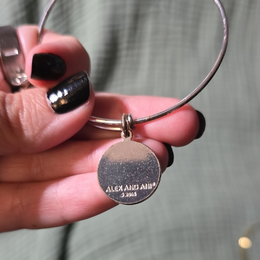 Alex and Ani Silver Bangle with Camo Charm - Picture 3 of 3
